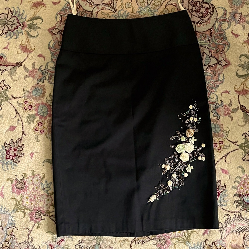 Next Size 10 Ladies Black Skirt With Stitched Multicoloured Floral Print